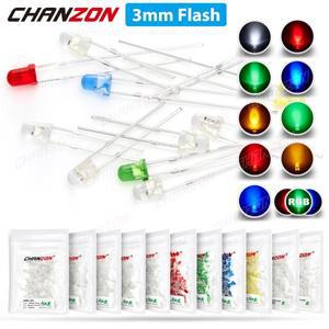 깜박이는 LED 발광 다이오드 램프 전구 RGB 화이트 레드 블루 그린 옐로우 컬러 표시기 100 개 3mm 2V 3V