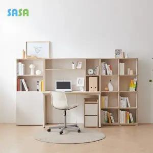 [SASA]사사가구 글로우 전면수납 책장 책상 세트 4단 1200