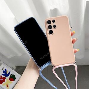 S 25 S25Ultra 크로스 바디 목걸이 매는 밧줄 액체 실리콘 케이스 삼성 갤럭시 S25 S24 S23 플러스 울트라