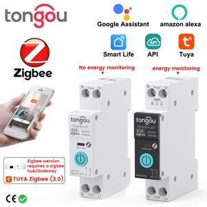 TUYA ZigBee 스마트 회로 차단기 홈용 전력 측정 무선 리모컨 스위치 앱 TONG 1P 63A DIN 레일