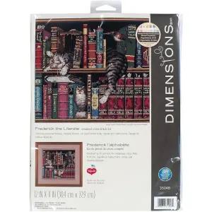 Dimensions 'Frederick the Literate' 스누징 고양이 카운트 십자수 키트 블랙 아이다 14개 30.5cm x 27.9c