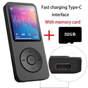 MP3 플레이어 Type-C 인터페이스 고속 충전 포트(32GB 메모리 카드 포함) 5.4 Bluetooth 버전 음악 FM 녹음