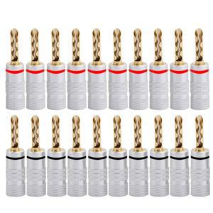 4pcs Banana Plug 24K Gold Plated Copper BFA 4mm Connector Male Speaker Blackred