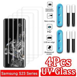 4pcs   전체 접착제 UV 강화 유리 삼성 갤럭시 S23 S22 S21 울트라 화면 보호기 Glaxy S8 9 10 플러스