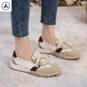 [애슬릿] 여성 가죽 운동화 스니커즈 데일리 배색 발 편한