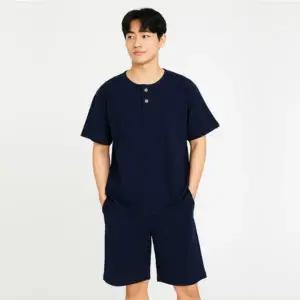 /옷자락 남자 심플 코튼 버튼 상하의 세트