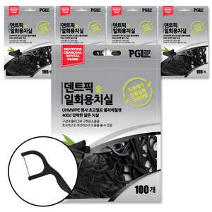 덴트픽 숯 일회용 얇은 치실 100개입 (5개) / y형 대용량 손잡이 치간 이빨 치석 제거기 약국용 이쑤기개