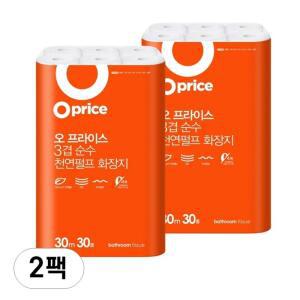 오프라이스 저자극 3겹 천연펄프 휴지 30m 30개입 2개