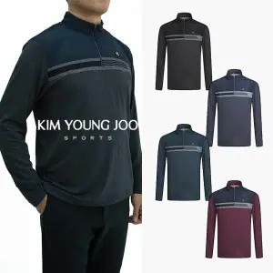 김영주스포츠 남성 반집업 스트라이프 기모티셔츠 골프웨어 가을 겨울티 KRMT36