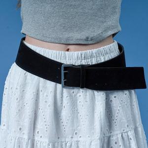 [KOLEAT]스웨이드 천연 소가죽 와이드 레이어드 빅버클 벨트 [BLACK]