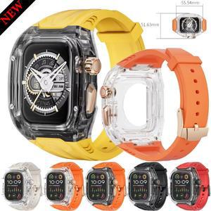 Apple Watch Ultra 2 10 49/46/42mm 용 실리콘 스트랩 반투명 케이스 모든 항목을 포함하는 보호 쉘 iWatch 9 8 7 6 5 4 SE 밴드