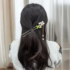Jpar 진주꽃 U자핀 한복비녀 꽃모양비녀 간편착용/올림/머리핀/올림머리/집게핀/헤어/악세사리/여성/헤어핀