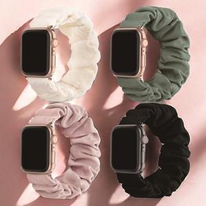 Apple Watch 밴드 용 스크런치 스트랩 44mm 38mm 울트라 나일론 솔로 루프 팔찌 여성 8 7 6 5 4 SE
