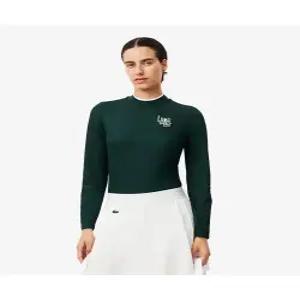 라코스테 LACOSTE 여성 그래픽 포인트 반하이넥 긴팔 티셔츠 [딥그린]