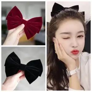 우아한그녀 핸드메이드 벨벳 빅 리본 헤어 집게 머리핀 연예인 반묶음 올림머리