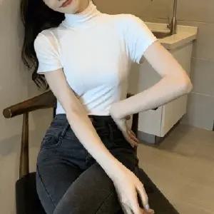 [4colors성숙미] 쫀쫀 반팔 목폴라 터틀넥 목티셔츠