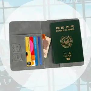 해외여행 가죽 여권케이스 트레블 월렛 기본 연회색