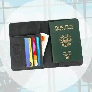 해외여행 가죽 여권케이스 트레블 월렛 기본 진회색
