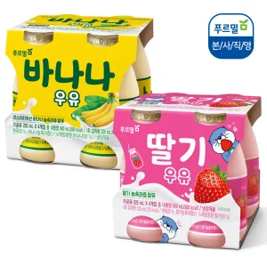 [내일도착]푸르밀 바나나 8개, 딸기 8개, 225ml, 16개입