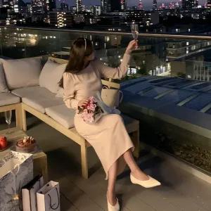 로렌스 보트넥 슬릿 롱 원피스 여름 여성 롱원피스 하객룩 모임룩