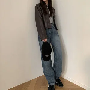 올데이 브러쉬 워싱 일자 데님 팬츠 봄 가을 여성 청바지 데일리룩