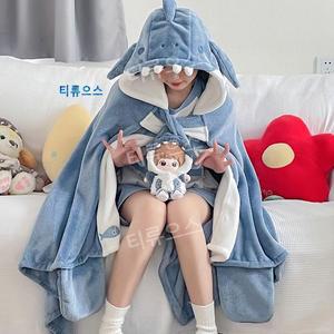 티류으스 깜찍한 캐릭터 후드담요 밍크담요 여우 블랭킷 두꺼운 숄