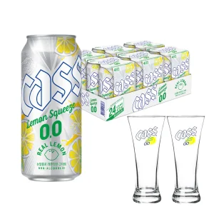 카스레몬제로(0.0) 473ml 24캔 논알콜 맥주맛 음료(전용잔 2개)