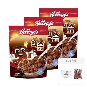 켈로그 오곡 첵스초코 570g, 3개+증정(유리 시리얼 볼(손잡이용), 1개+쿠키앤크림 30g