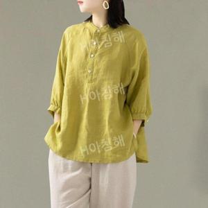 여성 린넨 루즈핏 7부소매 40대 셔츠 블라우스 미시옷 395624