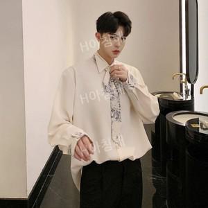 티류으스 남자 실크새틴 스카프 리본타이 심플 오버핏셔츠