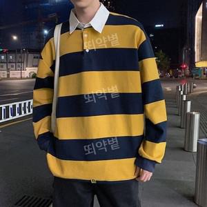 티류으스 남자스트라이프카라티 럭비티 오버핏 가을 티셔츠 긴팔