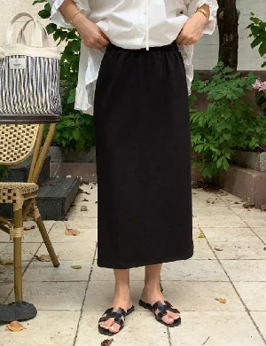데일리 블랙 스판 밴딩 롱 스커트 (one color)