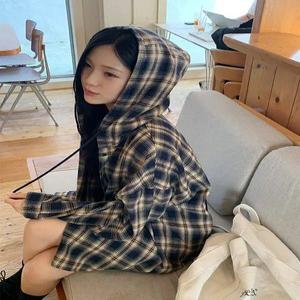 (MADE/트렌디템/셔츠간절기아우터겸용/낙낙한핏) 모덴트 루즈핏 후드 체크 셔츠 bs832