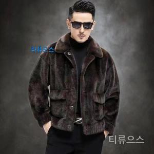남성용 인조 퍼 겨울 재킷-캐주얼한 따뜻함 단추 칼라 스트라이프 디자인 야외 활동용