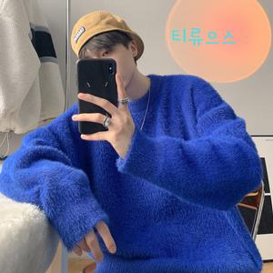 코발트블루 남자앙고라니트 남자파란색니트 티류으스