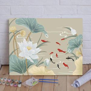 연꽃 붕어 그림 DIY 유화 그리기 세트 그림 색칠하기 캔버스 아트 페인팅 취미 인테리
