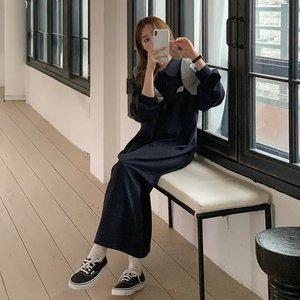 [제작] 마유이 루즈핏 카라 반오픈 롱 원피스 83857 빅사이즈 여성의류