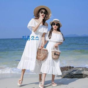 오프숄더 흰색 쉬폰 원피스 맘커플룩 모녀 엄마딸 커플룩 휴양지룩 여름 항공특송 티류