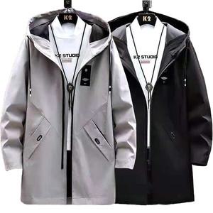 남성 트렌치코트 긴팔 후드 바람막이 점퍼/빅사이즈 코트 M~6XL