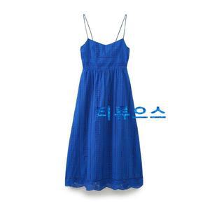 티류으스 끈 나시 원피스 코발트블루원피스 스모킹 레이스 어깨 여름 파란색 브이넥