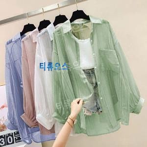 아사면 셔츠 시스루 남방 루즈핏 얇은 살안타 긴팔 거즈 면 블라우스 티류으스