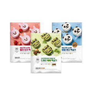 빚은 동물모양 백설기 3종 2봉 (딸기토끼/우유팬더/드래곤쑥)