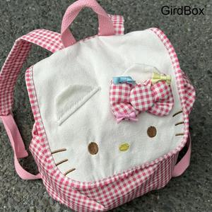 GirdBox 헬로키티 핑크 체크 패턴 책가방 학생 청소년 캐주얼 데일리 백팩 대용량 가방