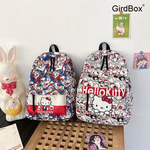 GirdBox 2024 신상 KT 헬로키티 책가방 여학생 청소년 캐주얼 백팩 그래피티 프린트