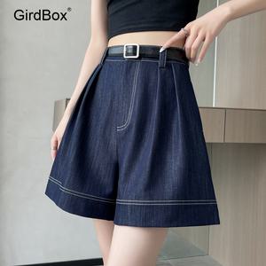 핀턱 디자인 린넨 반바지 5부 GirdBox 여성 스판 밴딩 구김없는 버뮤다 팬츠