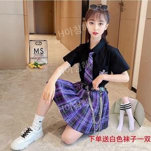 티류으스 체크스커트 여자 유니폼 여름 전자 스포츠 스커트 풀 세트 격자 무늬 주름 치