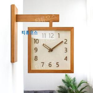 벽걸이양면시계 엔틱 인테리어 무소음 벽시계 원목 디자인 우드 모던 회전 티류으스