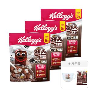 켈로그 첵스초코 쿠키앤크림 420g, 3개 + 증정 ( 쿠키앤크림 30g, 1개 + 유리 시리얼