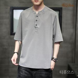 티류으스 남자 여름 생활한복 개량 한복 냉장고 상의 계량 법복 반팔 카라티