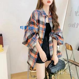 티류으스 여성 오버핏 올드머니룩 체크셔츠 모던 캐주얼 하객룩 대학생 빅사이즈 루즈